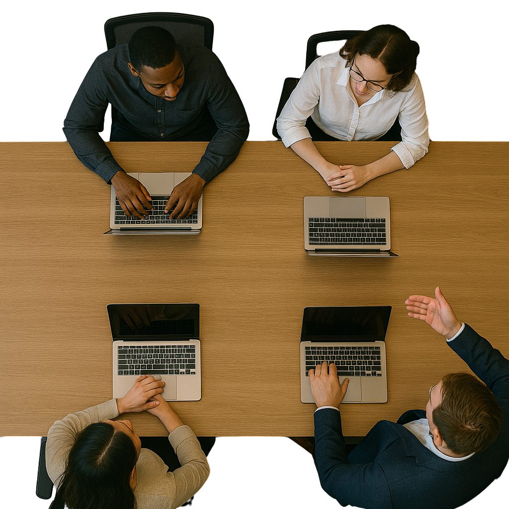 Business team collaborating with AI solutions